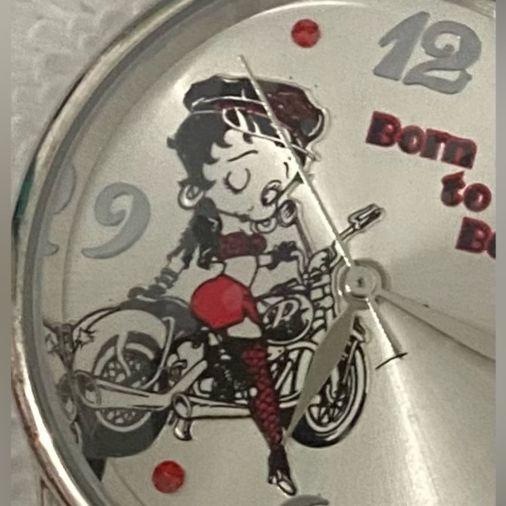 Betty Boop Motorcycle Ladies Silver Tone Watch